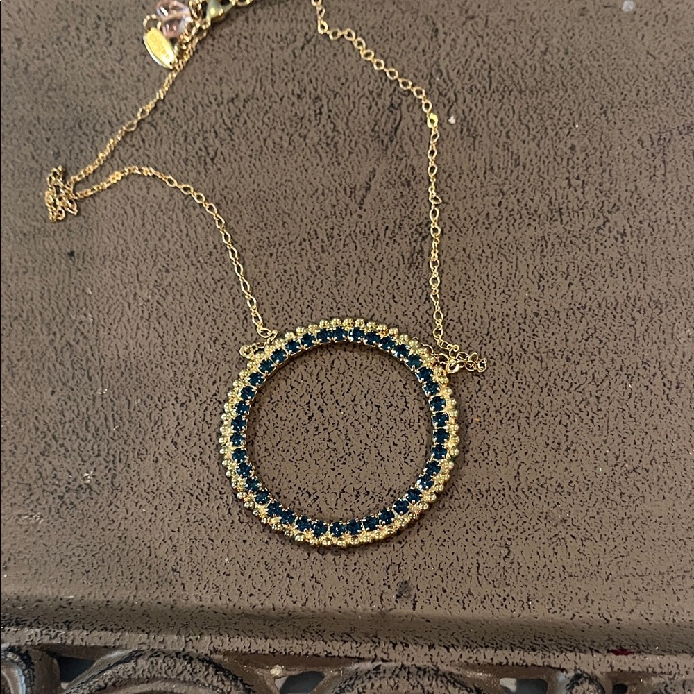 Gold and Blue Circle Pendant Necklace